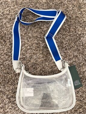 Clear PVC Crossbody Bag with Blue & White Strap